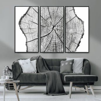 98709-MGV-CV-36X24-Tree Ring Wall Art – Black and White Canvas Print Rustic Wood Cross Section, Minimal Nature Inspired Decor for Living Room,