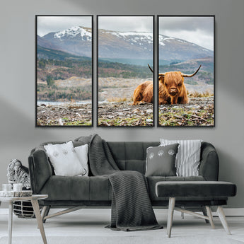 80252-MGV-CV-36X24-Scottish Cow Wall Art Canvas Print, Framed Highland Cow Art Picture Print, Highland Cattle Perfect Rustic Farmhouse Decor Artwork