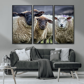 18418-MGV-CV-36X24-Sheep Wall Art Canvas Print, Framed Farmhouse Sheep Art Picture Print, Sheep Herd Perfect Rustic Farmhouse Decor Artwork