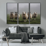 87339-MGV-CV-36X24-Sheep Wall Art – Rustic Farmhouse Canvas Print Flock Standing Misty Field Countryside Photography, Country Animal Decor for Living