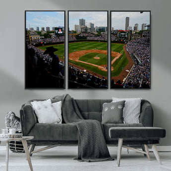34859-MGV-CV-36X24-Wrigley Field Wall Art Canvas Print, Framed Chicago Cubs Stadium Art Picture Print, Wrigley Stadium Field Perfect Sport Room Decor