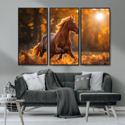 92144-MGV-CV-36X24-Sunset Horse Wall Art Canvas Print, Framed Horse Barn Art Picture Print, Majestic Horse Perfect Rustic Farmhouse Decor Artwork