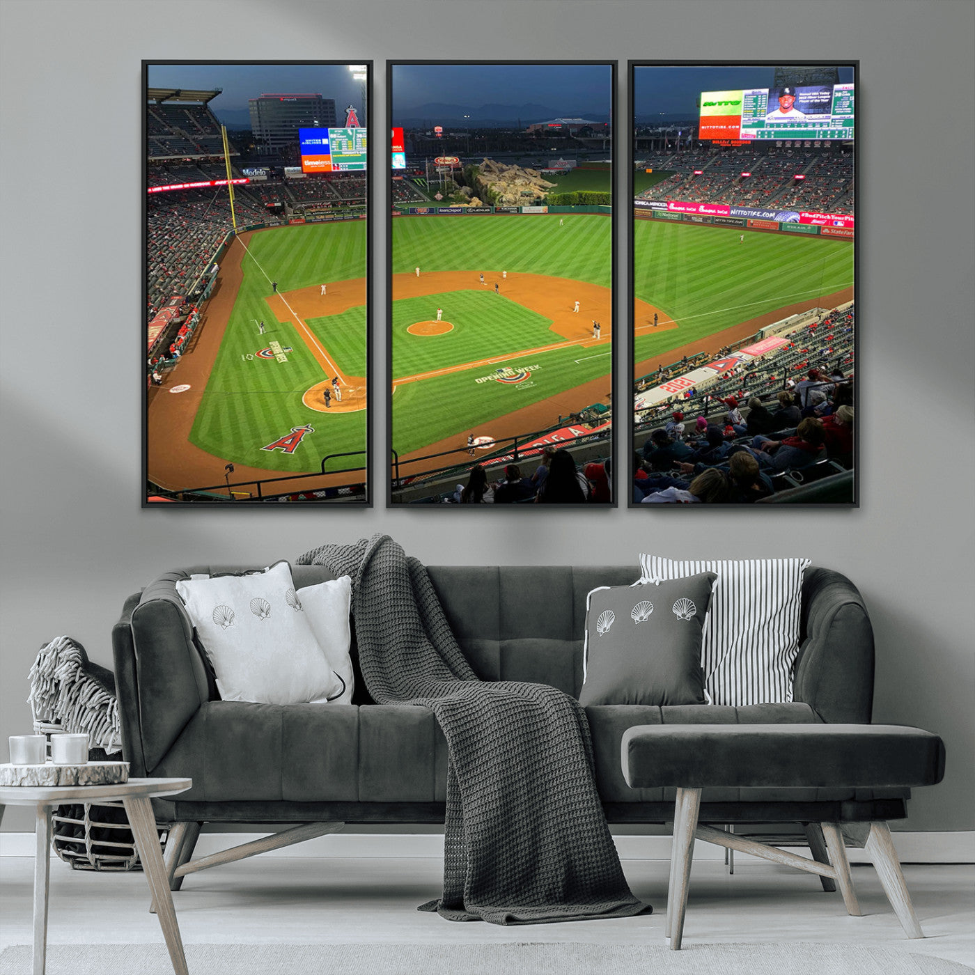 93707-MGV-CV-36X24-Los Angeles Stadium Wall Art Canvas Print, Framed Angel Stadium Field Art Picture Print, Anaheim Stadium Perfect Sports Room Decor