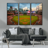 91908-MGV-CV-36X24-Baseball Stadium Wall Art – Canvas Print Game Day Field City Skyline Iconic Arch Scene Sports Photography, Decor for Game Room,