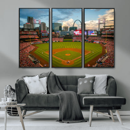 91908-MGV-CV-36X24-Baseball Stadium Wall Art – Canvas Print Game Day Field City Skyline Iconic Arch Scene Sports Photography, Decor for Game Room,