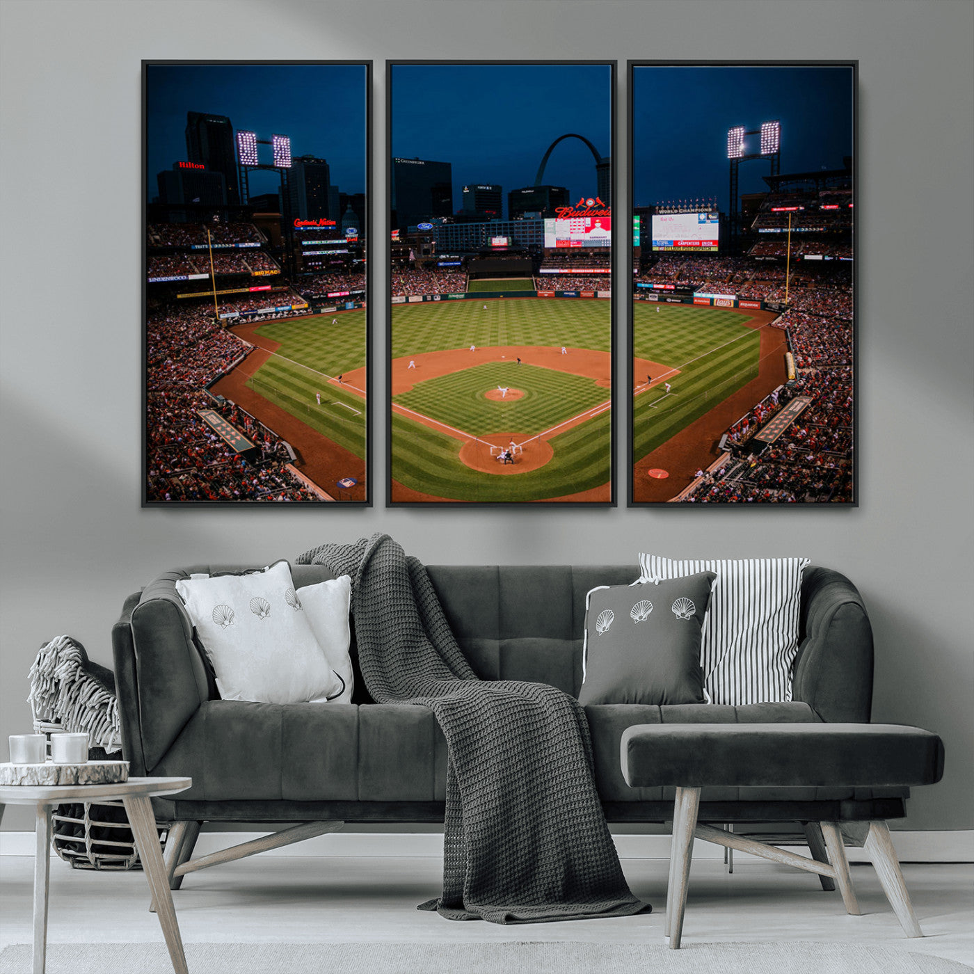 38612-MGV-CV-36X24-Busch Stadium Wall Art Canvas Print, Framed Missouri Stadium Art Picture Print, Busch Stadium Field Perfect Sports Room Decor