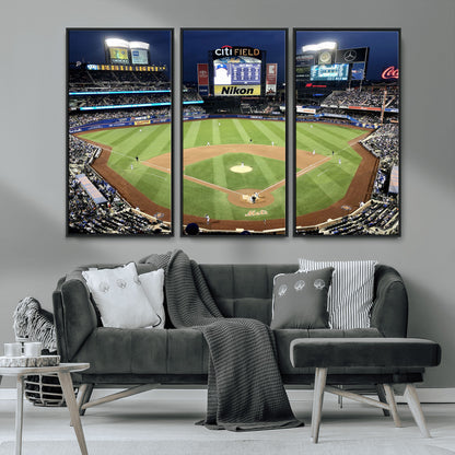 87666-MGV-CV-36X24-City Field Stadium Wall Art Canvas Print, Framed New York Stadium Art Picture Print, Citi Field Stadium Perfect Sport Room Decor