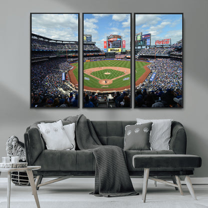 22910-MGV-CV-36X24-City Field Stadium Wall Art Canvas Print, Framed New York Stadium Art Picture Print, City Field Perfect Sport Room Decor Artwork