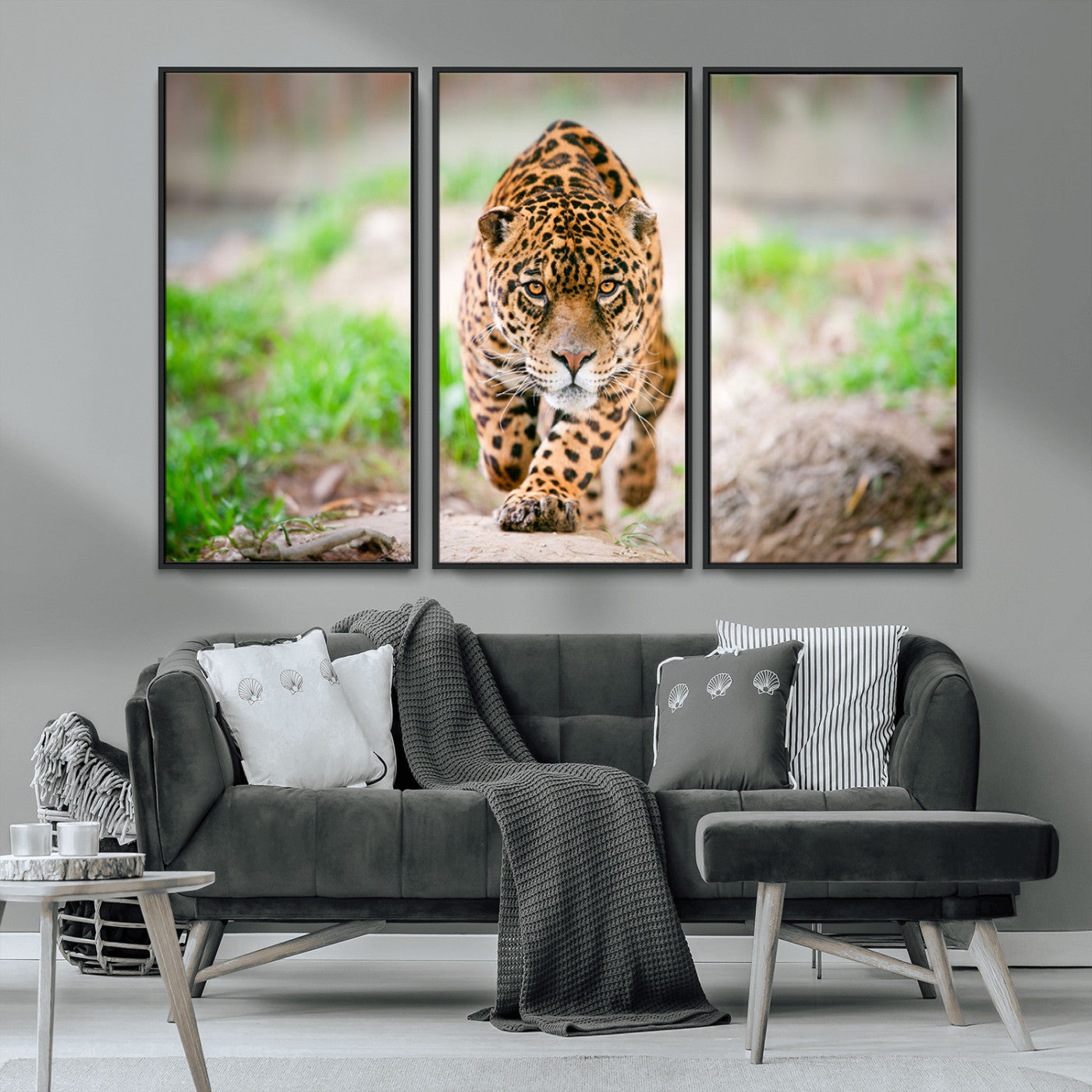 75066-MGV-CV-36X24-Leopard Wall Art Canvas Print, Framed Wild Animal Art Picture Print, Blue Eye Leopard Perfect Wild Minimal Decor Artwork