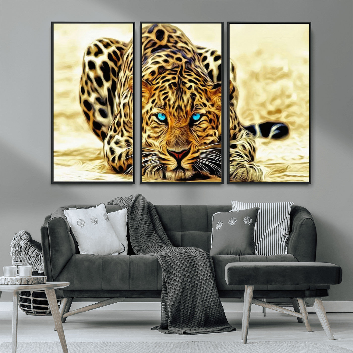 45281-MGV-CV-36X24-Blue Eye Leopard Wall Art Canvas Print, Framed Leopard Painting Art Picture Print, Big Cat Perfect Safari Wildlife Decor Artwork
