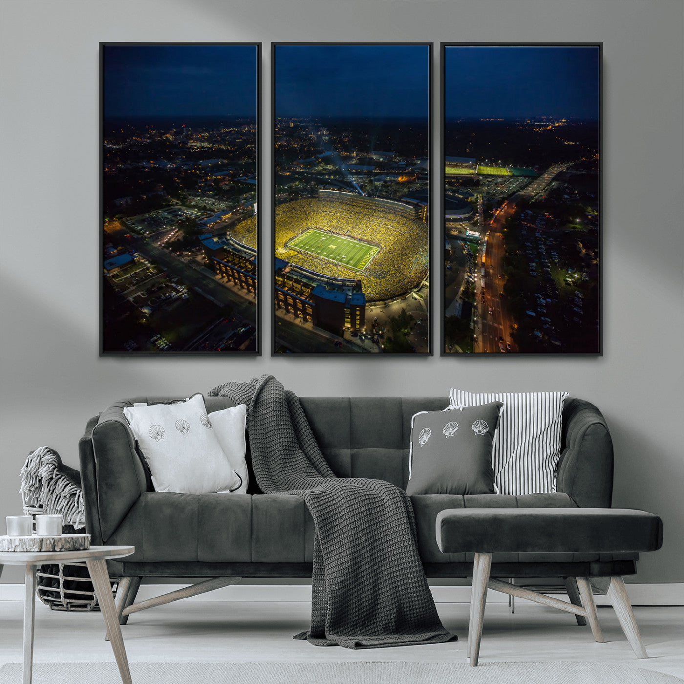 52519-MGV-CV-36X24-Michigan Football Stadium Wall Art Canvas Print, Framed Michigan Stadium Art Picture Print, Michigan Wolverines Field Perfect