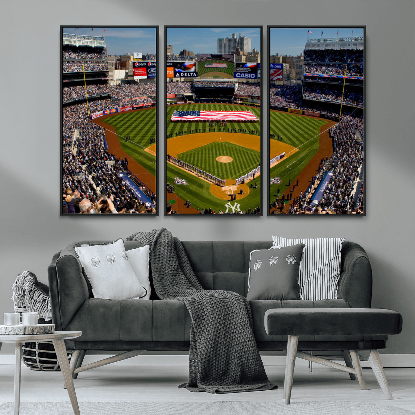 20879-MGV-CV-36X24-Yankee Stadium Wall Art Canvas Print, Framed New York Stadium Art Picture Print, Yankee Field Perfect Sport Room Decor Artwork