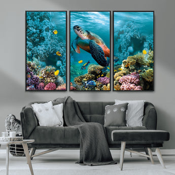 38661-MGV-CV-36X24-Sea Turtle Wall Art Canvas Print, Framed Ocean Wildlife Art Picture Print, Turtle Perfect Coastal Nature Decor Artwork