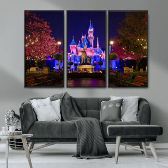 79435-MGV-CV-36X24-Disney Castle Wall Art Canvas Print, Framed Magic Kingdom Art Picture Print, Disney World Perfect Child Room Decor Artwork