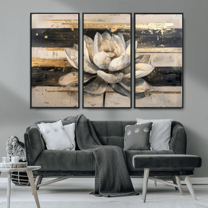18807-MGV-CV-36X24-Lotus Flower Wall Art Canvas Print, Framed Abstract Lotus Art Picture Print, White Lotus Flower Perfect Abstract Floral Decor