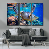 12683-MGV-CV-36X24-Sea Turtle Wall Art – Graceful Ocean Canvas Print with Coral Reef and Tropical Fish, Coastal Marine Life Decor for Beach House,