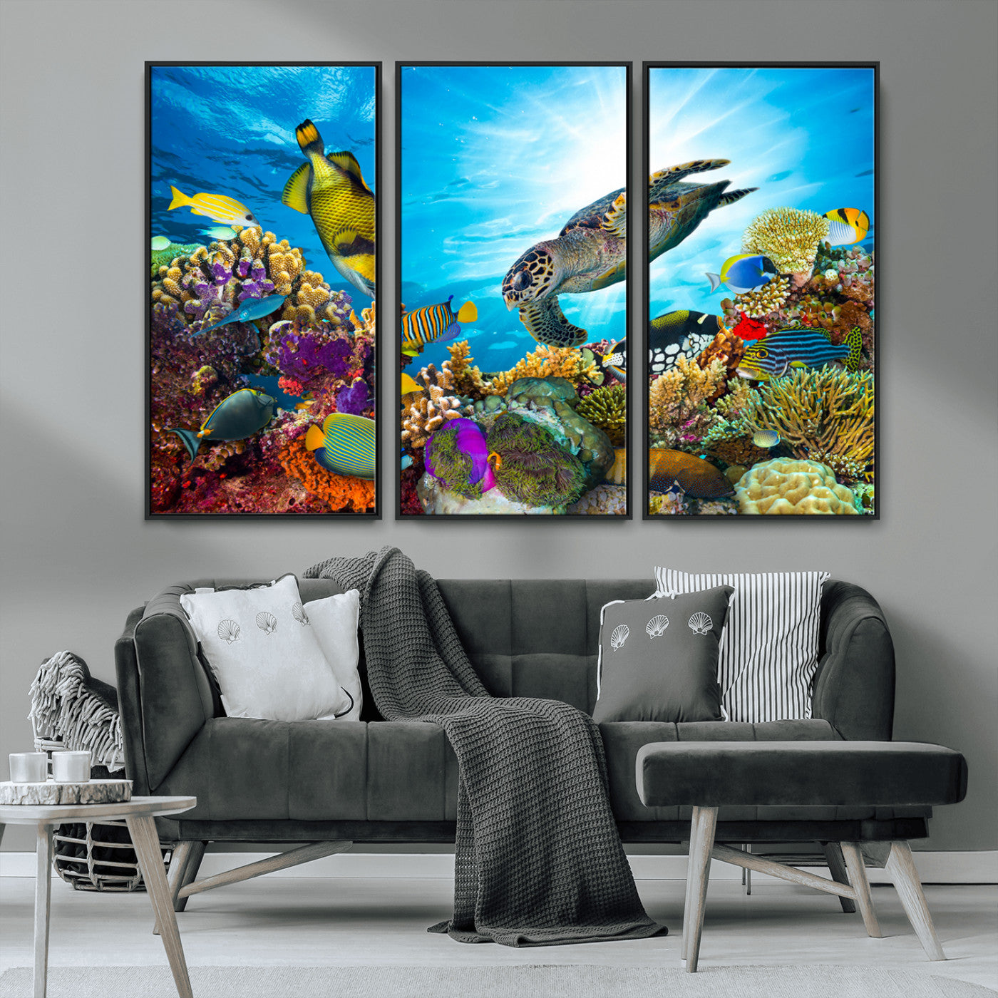 44772-MGV-CV-36X24-Underwater Sea Turtle Wall Art – Vibrant Coral Reef and Tropical Fish Canvas Print, Ocean Marine Life Decor for Living Room,