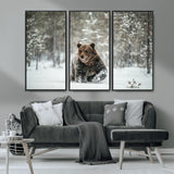43350-MGV-CV-36X24-Wild Bear in Snow Wall Art – Majestic Wildlife Photography Print, Winter Forest Nature Decor for Cabin, Lodge, Rustic Home,