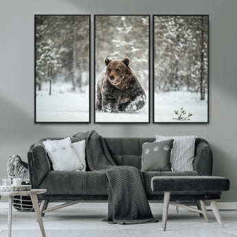 43350-MGV-CV-36X24-Wild Bear in Snow Wall Art – Majestic Wildlife Photography Print, Winter Forest Nature Decor for Cabin, Lodge, Rustic Home,