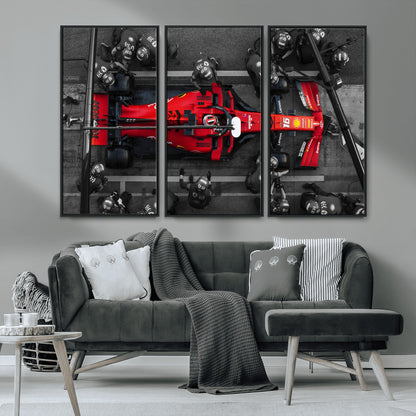 99356-MGV-CV-36X24-Ferrari Pit Stop Wall Art – Formula 1 Racing Car Canvas Print, Red Speed Machine Motorsport Decor for Office, Garage, Man Cave or