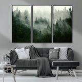 167720496-MGV-CV-36X24-Misty Forest Wall Art – Serene Evergreen Trees Canvas Print, Foggy Mountain Nature Landscape Decor for Bedroom, Living Room or