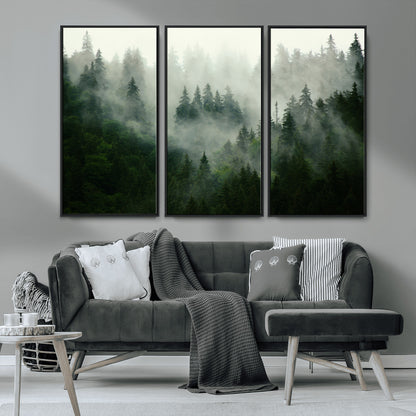 167720496-MGV-CV-36X24-Misty Forest Wall Art – Serene Evergreen Trees Canvas Print, Foggy Mountain Nature Landscape Decor for Bedroom, Living Room or