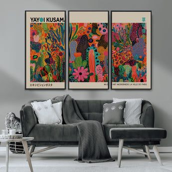 40791-MGV-CV-36X24-Kusama Inspired Wall Art – Vibrant Abstract Floral Jungle Canvas Print, Bold Pop Art Botanical Decor for Living Room, Bedroom, or