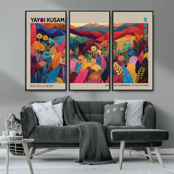 70959-MGV-CV-36X24-Yayoi Kusama Inspired Wall Art – Bold Floral Landscape Canvas Print, Vibrant Modern Abstract Poster for Living Room, Bedroom, or