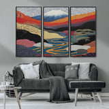 32131-MGV-CV-36X24-Japanese Mount Fuji Wall Art – Abstract Landscape Canvas Print with Swirling Sky & River, Modern Minimalist Asian Inspired Poster