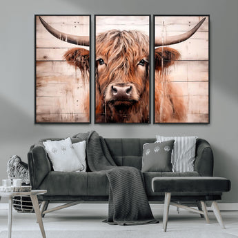 93730-MGV-CV-36X24-Scottish Cow Wall Art Canvas Print, Framed Longhorn Cow Art Picture Print, Highland Cattle Perfect Rustic Farmhouse Decor Artwork