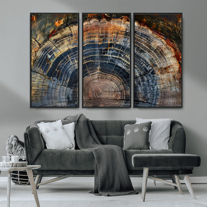 16193-MGV-CV-36X24-Tree Ring Wall Art – Abstract Wood Grain Canvas Print, Rustic Nature Texture Artwork Poster for Living Room, Bedroom, Office,