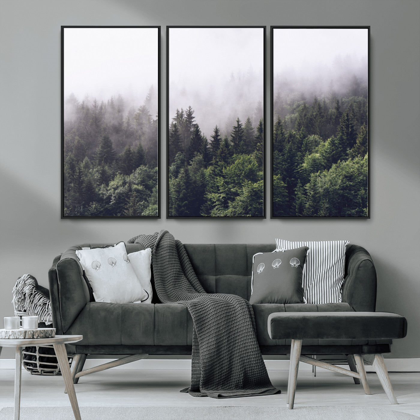 42578900-MGV-CV-36X24-Misty Pine Forest Wall Art – Tranquil Foggy Mountain Canvas Print, Nature Landscape Décor for Bedroom, Living Room, Cabin or