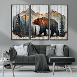 55777-MGV-CV-36X24-Rustic Bear Wall Art Canvas Print, Framed Mountain and Forest Art Picture Print, Wooden Bear Perfect Rustic Lodge Decor Artwork
