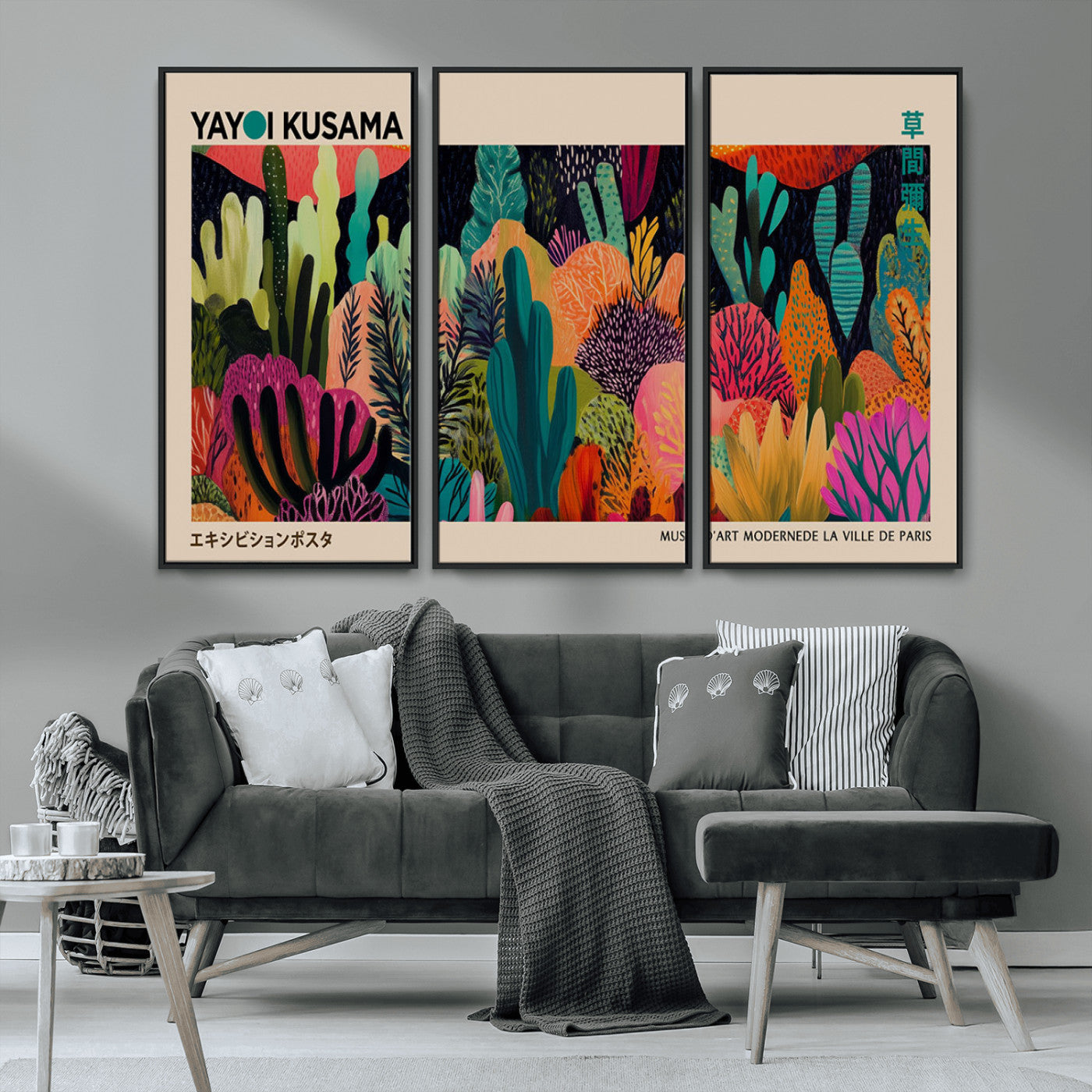 45711-MGV-CV-36X24-Yayoi Kusama Wall Art Canvas Print, Framed Abstract Yayoi Kusama Art Picture Print, Japanese Wabi Sabi Perfect Modern Abstract