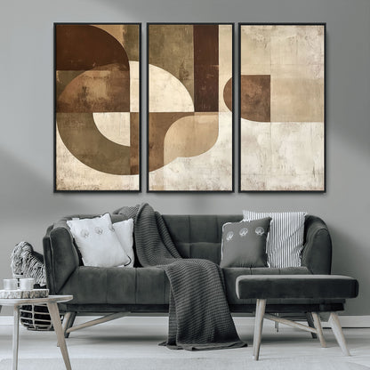 59767-MGV-CV-36X24-Abstract Geometric Shapes Wall Art – Modern Minimalist Canvas Print, Neutral Brown Beige Tan Artwork for Living Room, Bedroom,