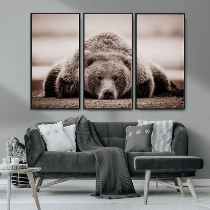 20611-MGV-CV-36X24-Grizzly Bear Wall Art – Majestic Wildlife Sepia Canvas Print, Rustic Nature Animal Artwork for Cabin, Lodge, Living Room, Bedroom,