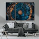 65231-MGV-CV-36X24-Blue and Gold Tree Ring Wall Art – Rustic Abstract Wood Slice Canvas Print, Modern Nature Inspired Artwork for Living Room,