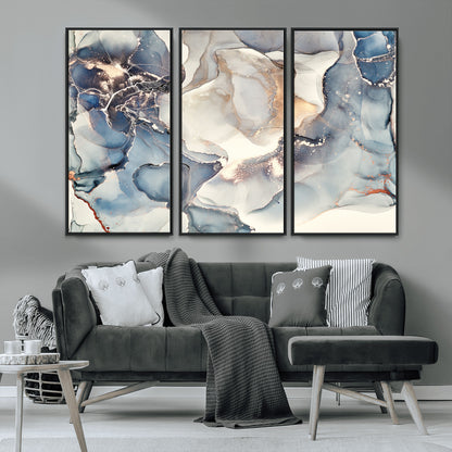 51497-MGV-CV-36X24-Abstract Blue and Gold Wall Art – Modern Fluid Ink Style Canvas Print, Elegant Contemporary Decor for Living Room, Office