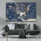 28282-MGV-CV-36X24-Blue Abstract Wall Art – Modern Ink Swirl Canvas Print, Contemporary Navy and Gold Painting for Living Room, Bedroom, Office or