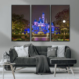 63560-MGV-CV-36X24-Fairy Tale Castle Wall Art – Magical Night Scene Canvas Print with Lights and Gardens, Fantasy Architecture Artwork for Living
