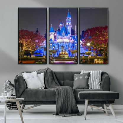 66710-MGV-CV-36X24-Enchanted Castle Wall Art – Magical Night Scene Canvas Print with Glowing Lights, Fantasy Architecture Artwork for Living Room,