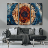 90395-MGV-CV-36X24-Tree Ring Wall Art – Abstract Wood Grain Canvas Print with Fiery Red and Blue Tones, Bold Rustic Nature Inspired Artwork Decor for