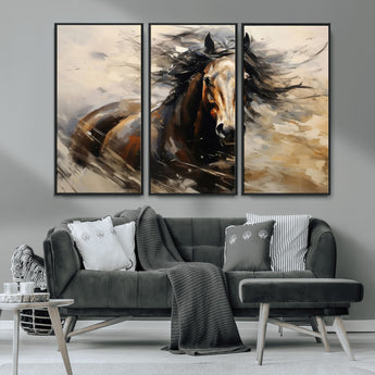 53001-MGV-CV-36X24-Wild Horse Wall Art – Majestic Stallion Canvas Print with Flowing Mane, Rustic Western Style Painting for Living Room, Office or