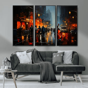 32816-MGV-CV-36X24-City Jazz Night Wall Art – Modern Abstract Urban Street Scene Canvas Print, Moody Music-Themed Decor for Living Room, Office, or