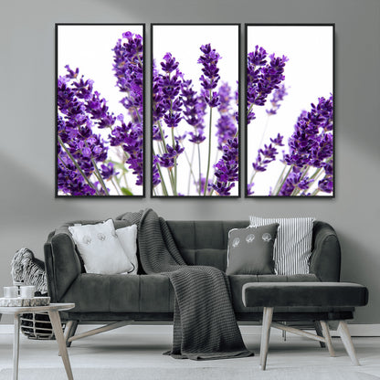 76859-MGV-FC-48X32-3P_Black-Lavender Flower Wall Art – Botanical Canvas Print Featuring Purple Floral Bouquet, Nature Inspired Artwork for Living Room,