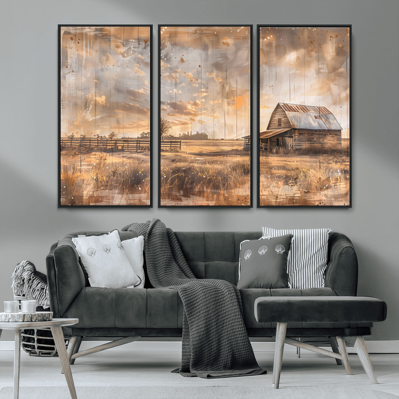 FARM2-MGV-CV-36X24-Rustic Farmhouse Wall Art Canvas Print, Framed Old Barn Art Picture Print, Southwestern Farmhouse Perfect Rustic Decor Artwork