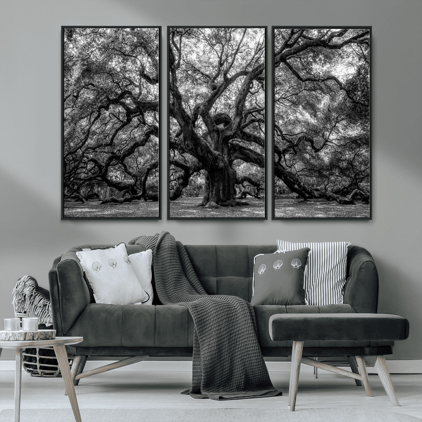 132944706-MGV-CV-36X24-Ancient Tree Wall Art – Black and White Photography Canvas Print Featuring Majestic Twisting Branches, Rustic Nature Artwork for