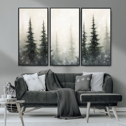 33241-MGV-CV-36X24-Misty Forest Wall Art Canvas Print, Framed Foggy Pines Art Picture Print, Forest Haze Perfect Rustic Minimalist Decor Artwork