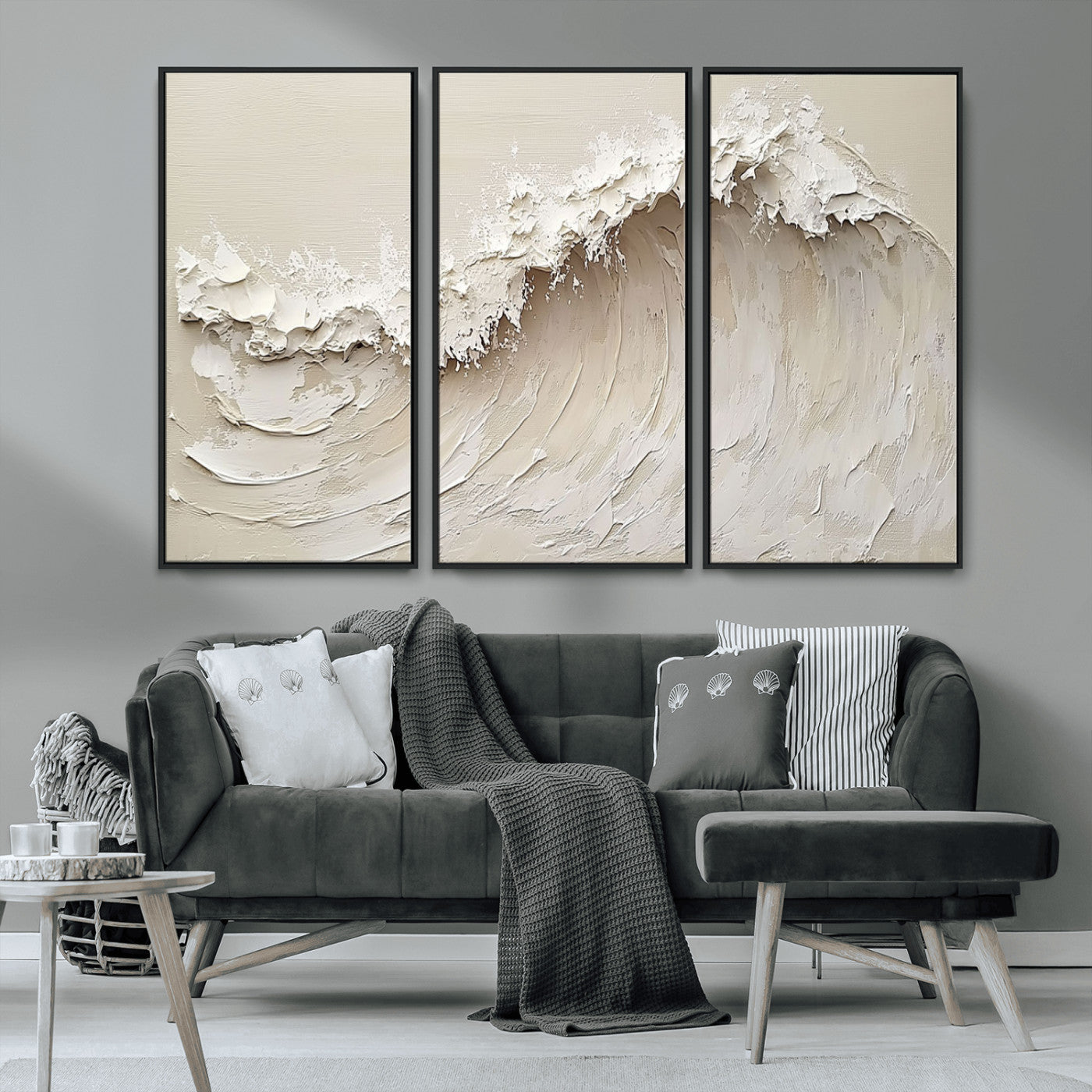 45175-MGV-CV-36X24-Textured Wave Wall Art Canvas Print, Framed Minimal Seascape Art Picture Print, Elegant Wave Perfect Modern Coastal Decor Artwork