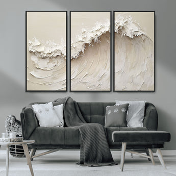 45175-MGV-CV-36X24-Textured Wave Wall Art Canvas Print, Framed Minimal Seascape Art Picture Print, Elegant Wave Perfect Modern Coastal Decor Artwork